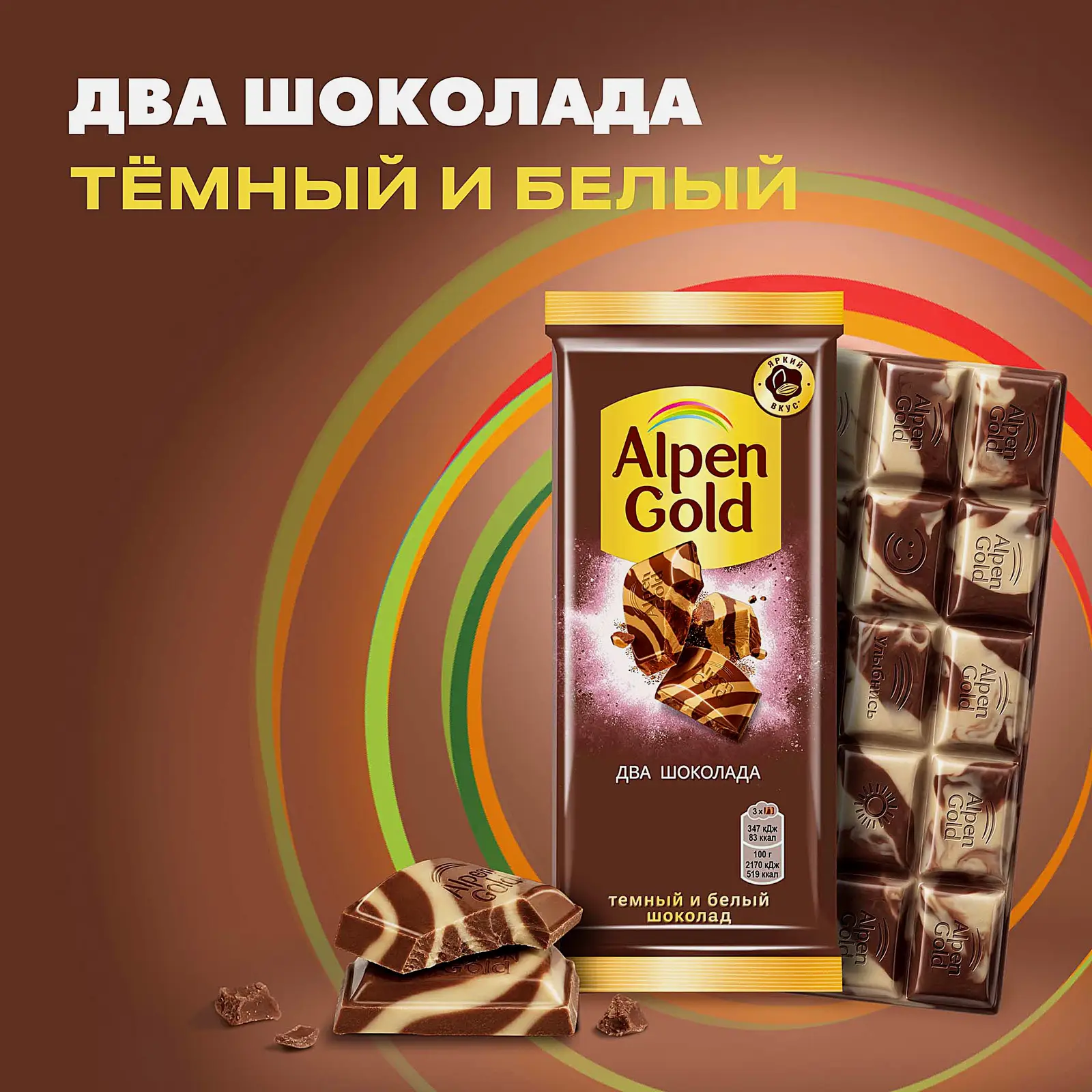 Шоколад Alpen Gold Два шоколада темный и белый 80г - фото 2