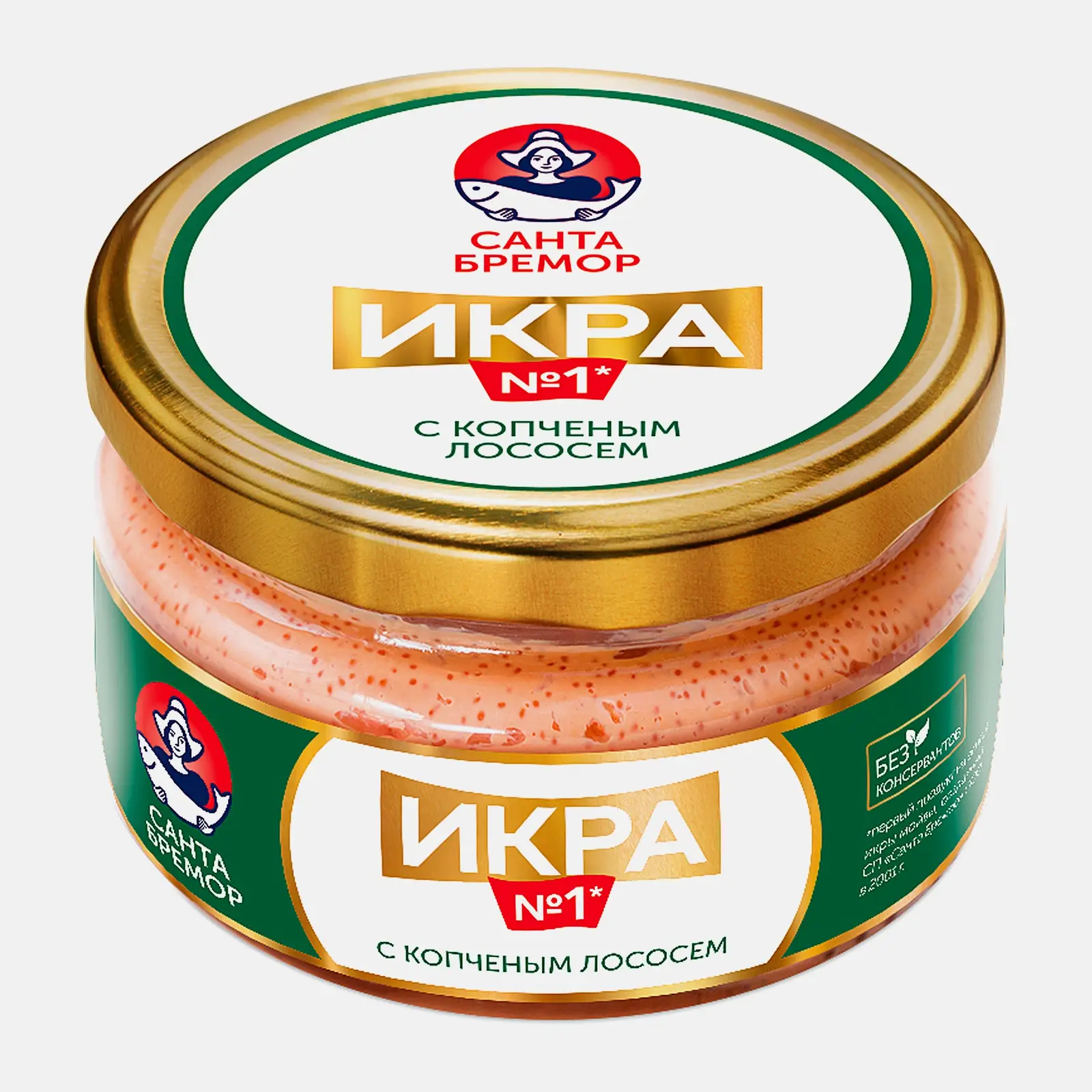 Изображение товара Икра мойвы Санта Бремор с копченым лососем 180г, соленая рыбная закуска