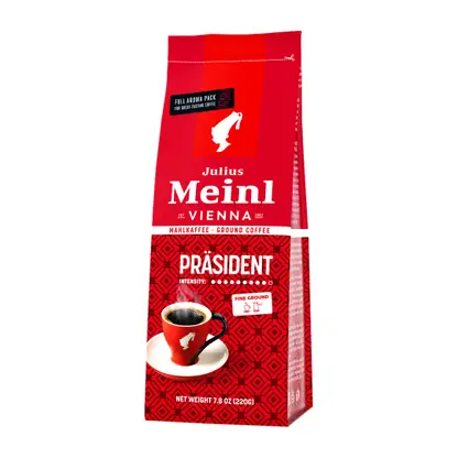 Изображение товара Кофе молотый Prasident Julius Meinl 220г с арабикой и робустой Изображение товара Кофе молотый Prasident Julius Meinl 220г с арабикой и робустой
