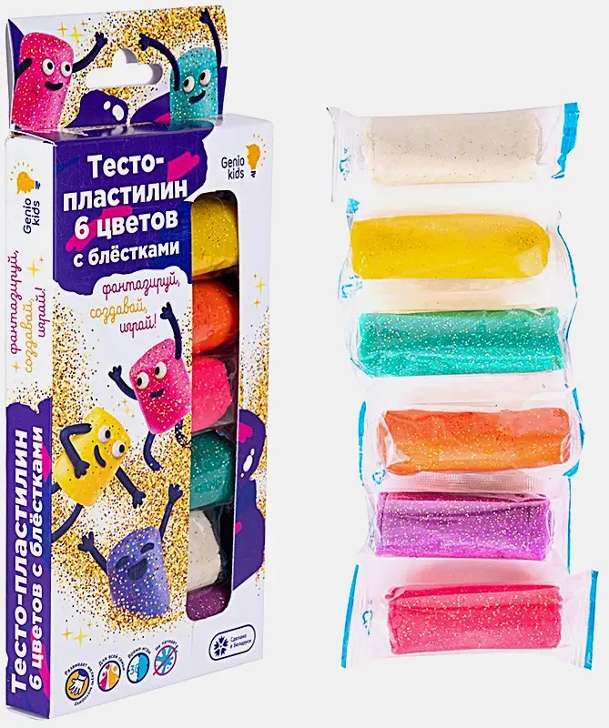 Тесто-пластилин Аспект Genio Kids 6 цветов с эффектами 180г 9*16.5*2см
