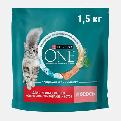 Сухой корм для стерилизованных кошек и кастрированных котов с лососем и пшеницей Purina ONE 1.5кг