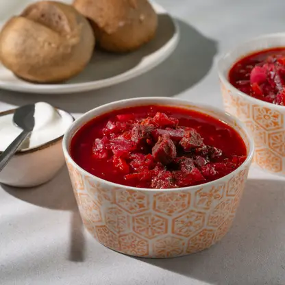 Изображение товара Борщ со свежей капустой и мясом М Кухня 250г домашний вкус быстрое приготовление