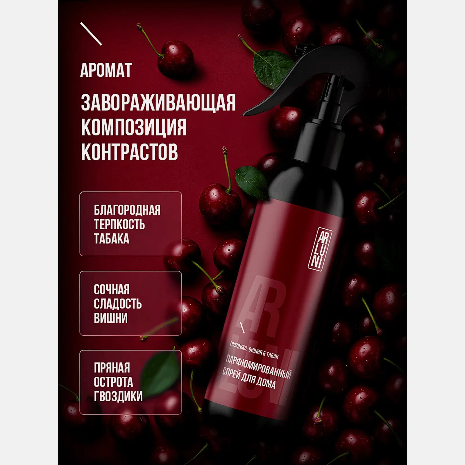 Парфюмированный спрей для дома Гвоздика вишня и табак Arluni 300мл