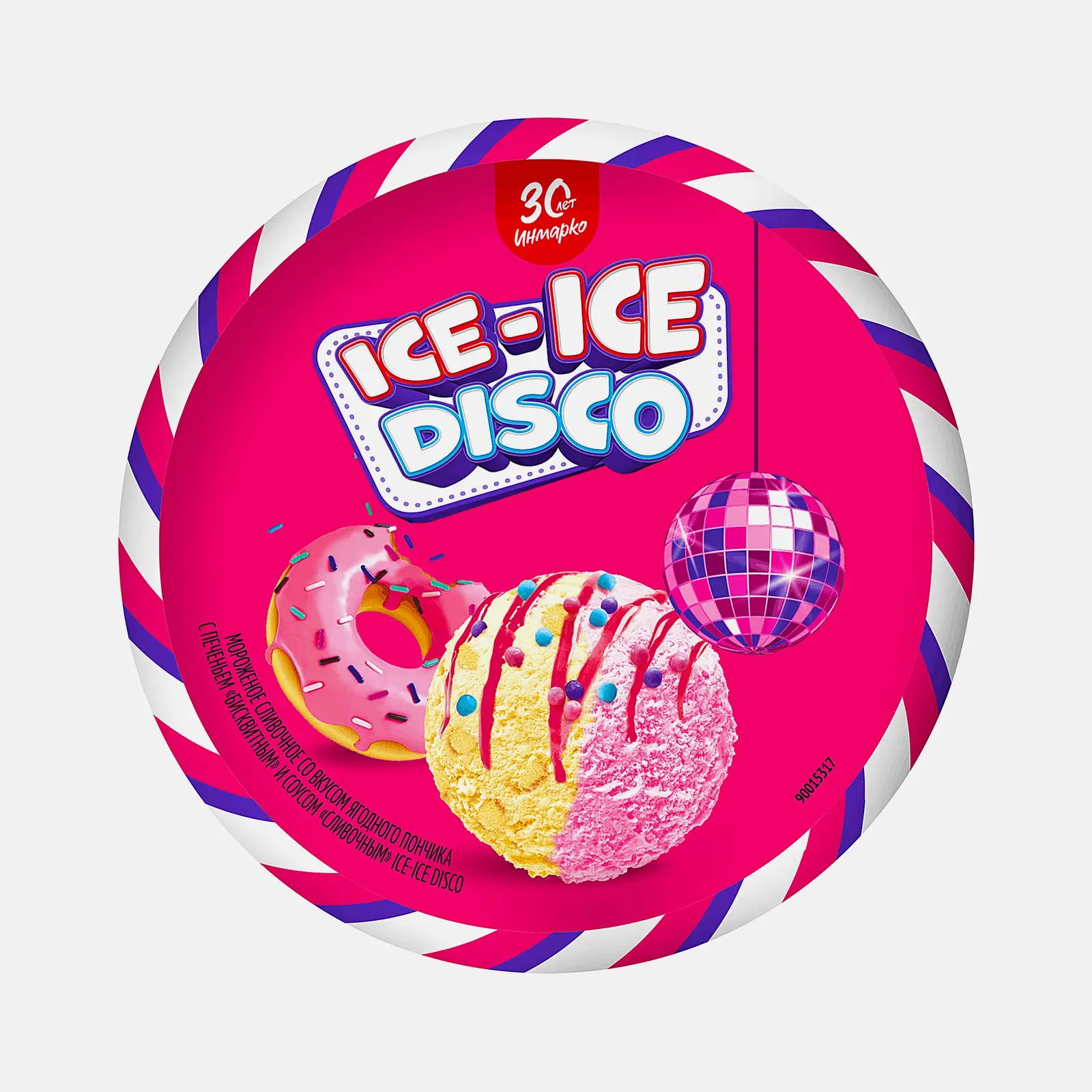 Мороженое Инмарко Ice-Ice Disco сливочное со вкусом ягодного пончика с печеньем и соусом 260г