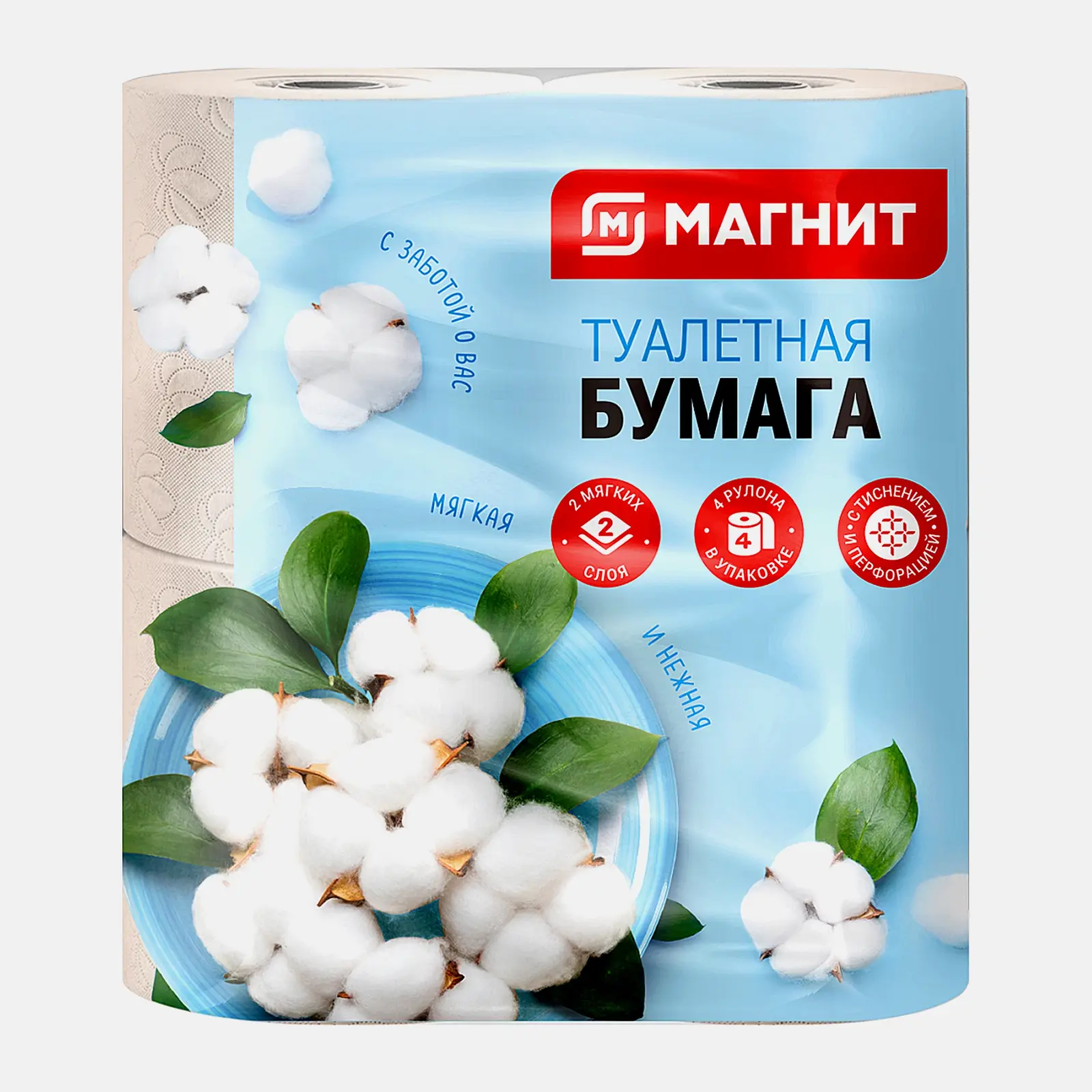 Изображение товара Туалетная бумага Магнит 2 слоя 4 рулона натуральная для дома и офиса