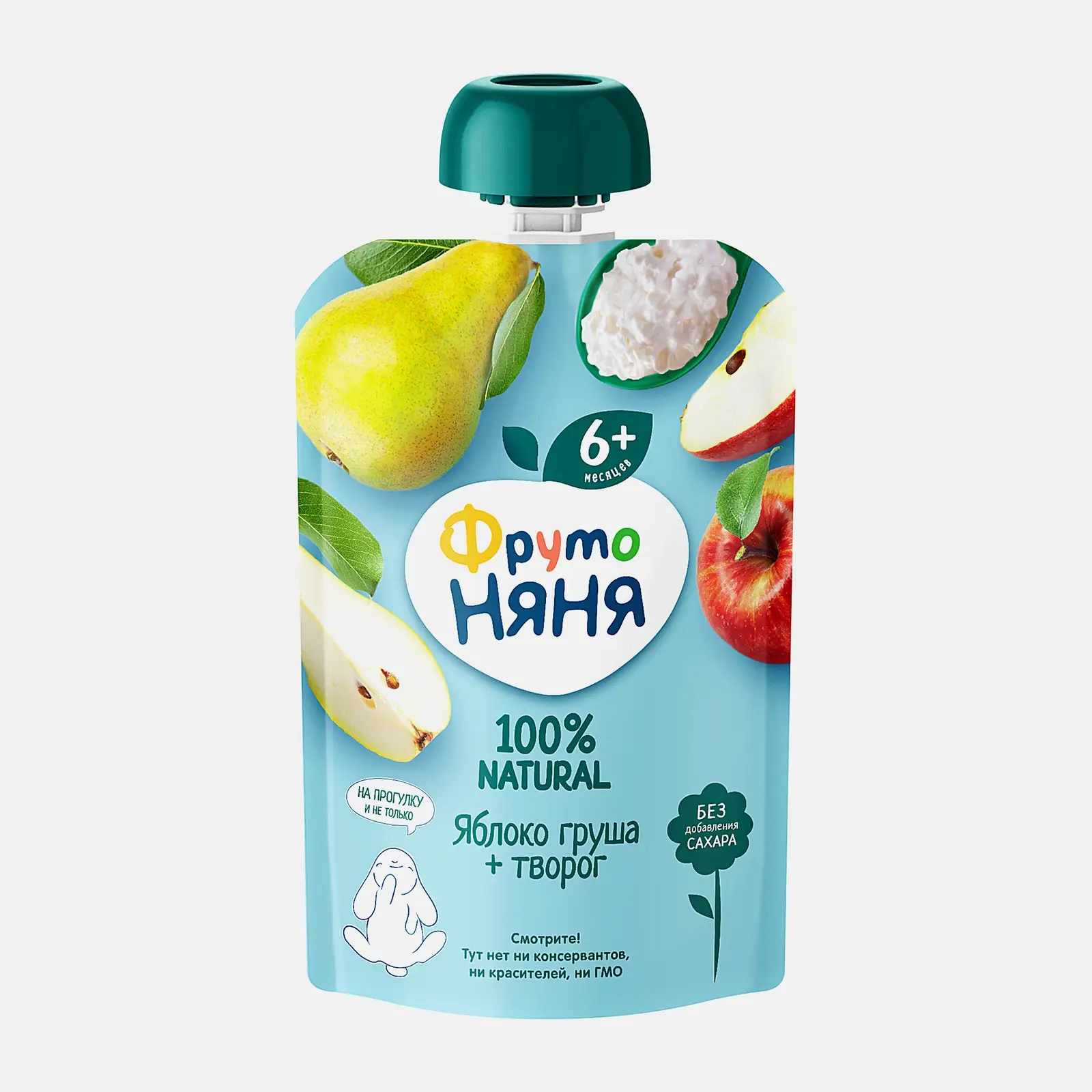 Изображение товара Пюре из яблока и груши с творогом с 6 месяцев Фрутоняня 90г