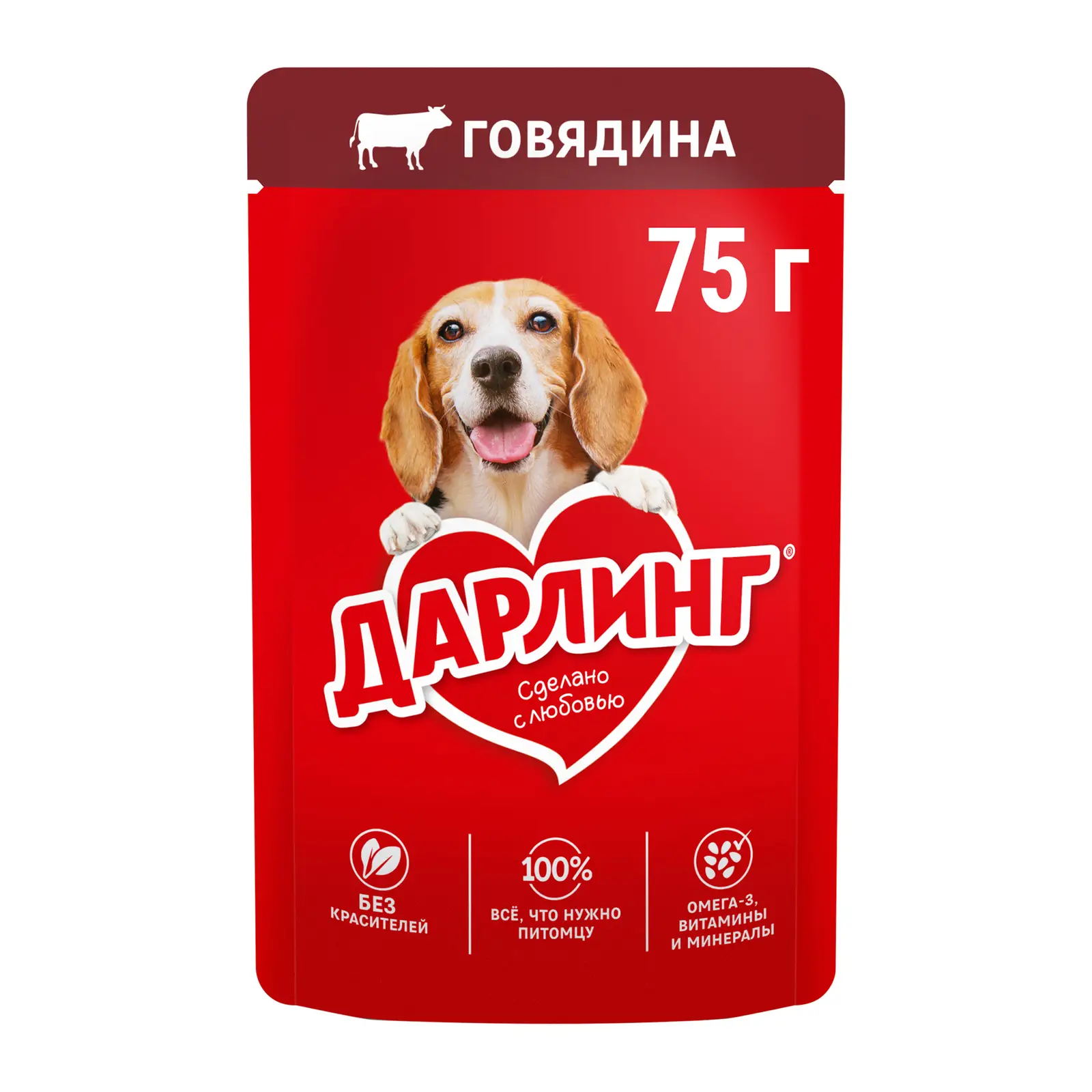 Влажный корм для взрослых собак Дарлинг кусочки с говядиной в подливе 75г