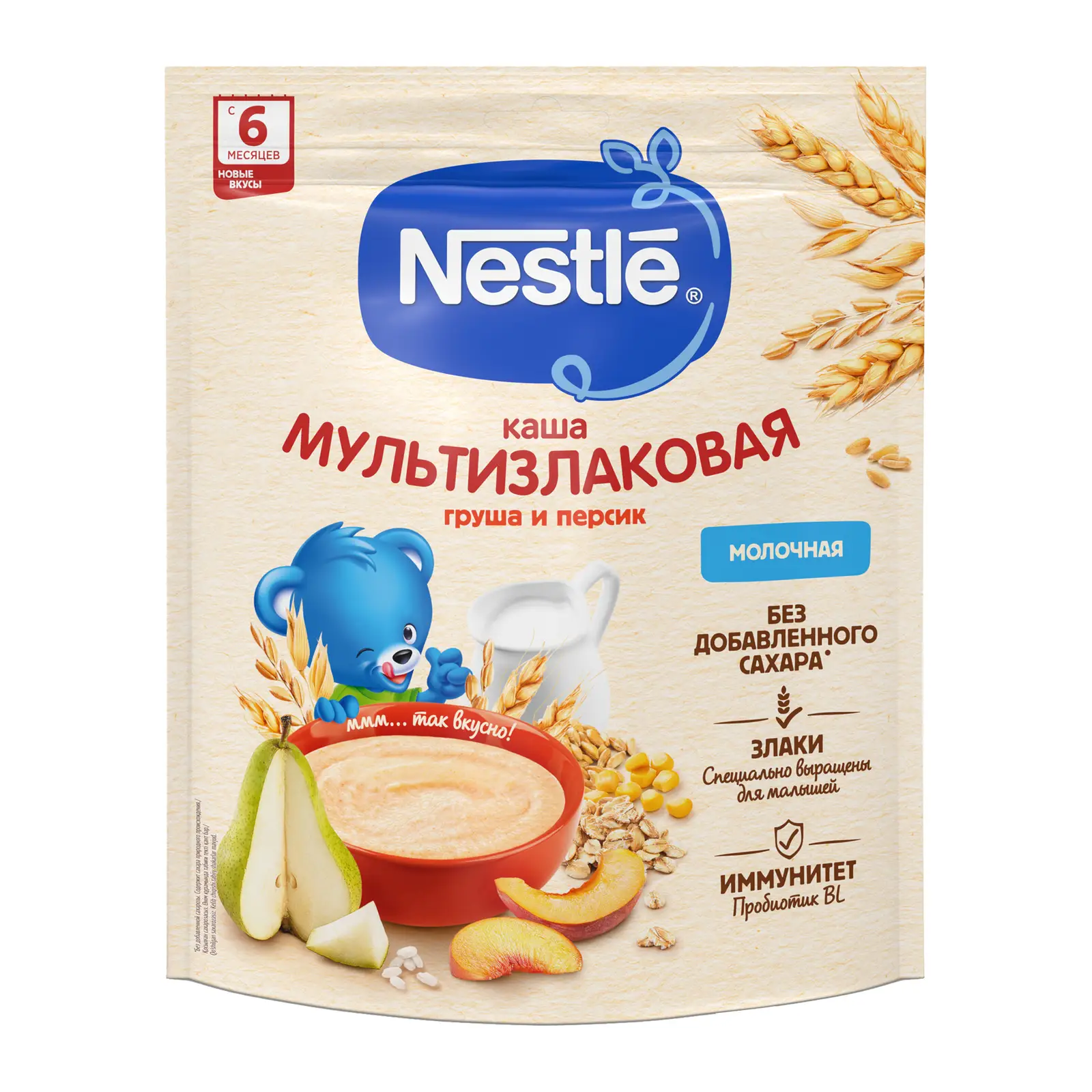 Изображение товара Каша молочная Nestle Мультизлаковая Груша и персик 200г