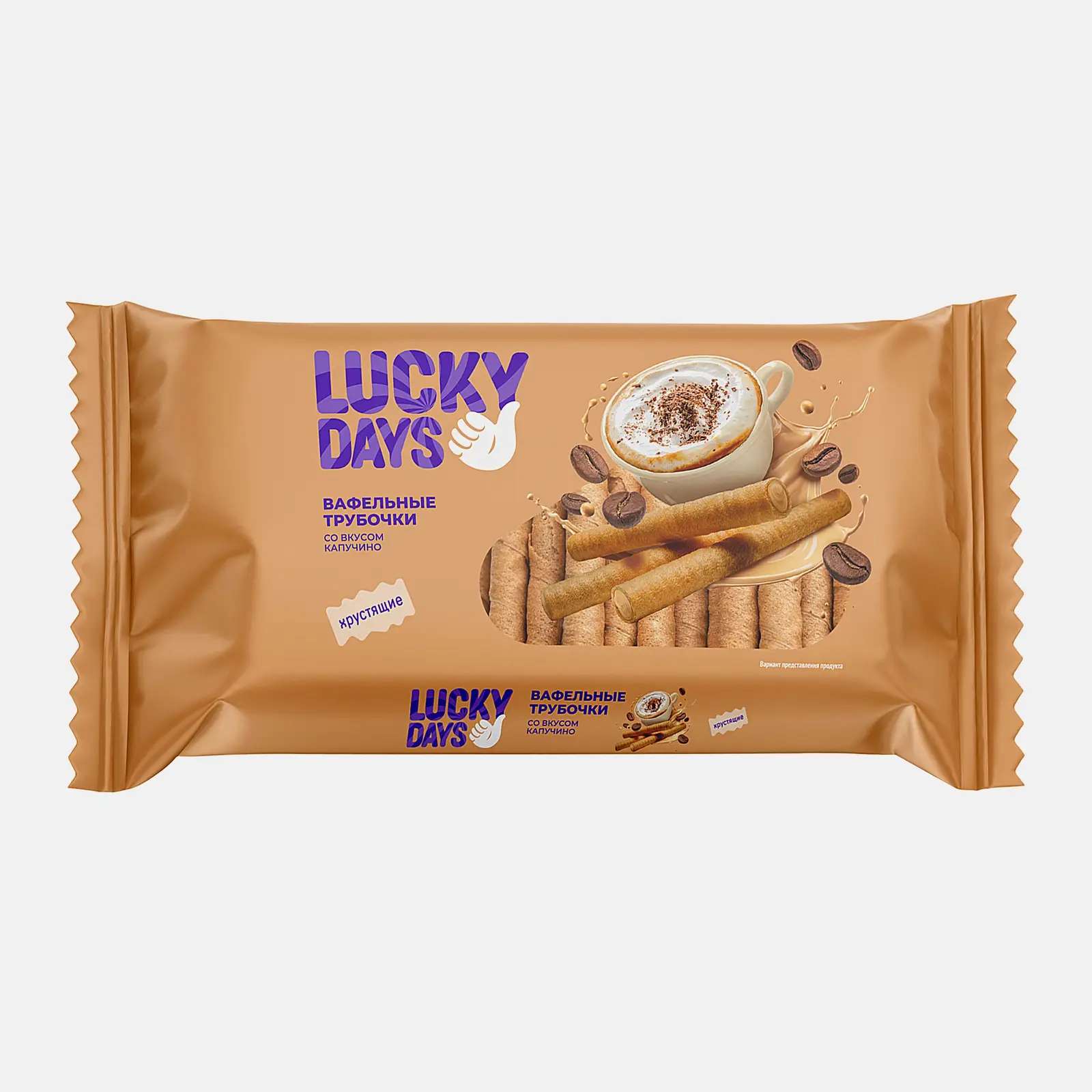 Изображение товара Вафельные трубочки со вкусом капучино Lucky Days 200г вкусный десерт и кофе в одном