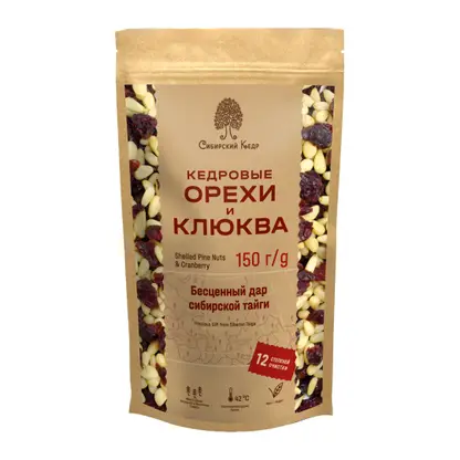 Изображение товара Смесь ядра кедрового ореха и клюквы вяленой Сибирский Кедр 150г