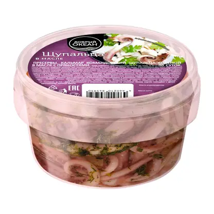 Изображение товара Щупальца кальмара в масле с пряностями Добрый Океан 180г