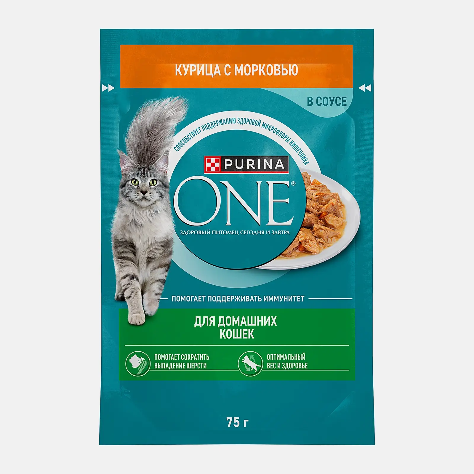 Влажный корм для домашних кошек с курицей и морковью Purina ONE 75г