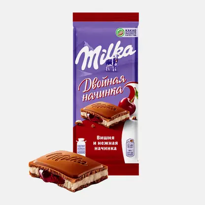 Шоколад Milka молочный Двойная начинка вишня и нежная начинка 80г