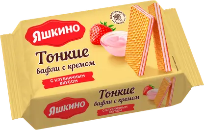 Изображение товара Вафли Яшкино тонкие с кремом с клубничным вкусом 144г