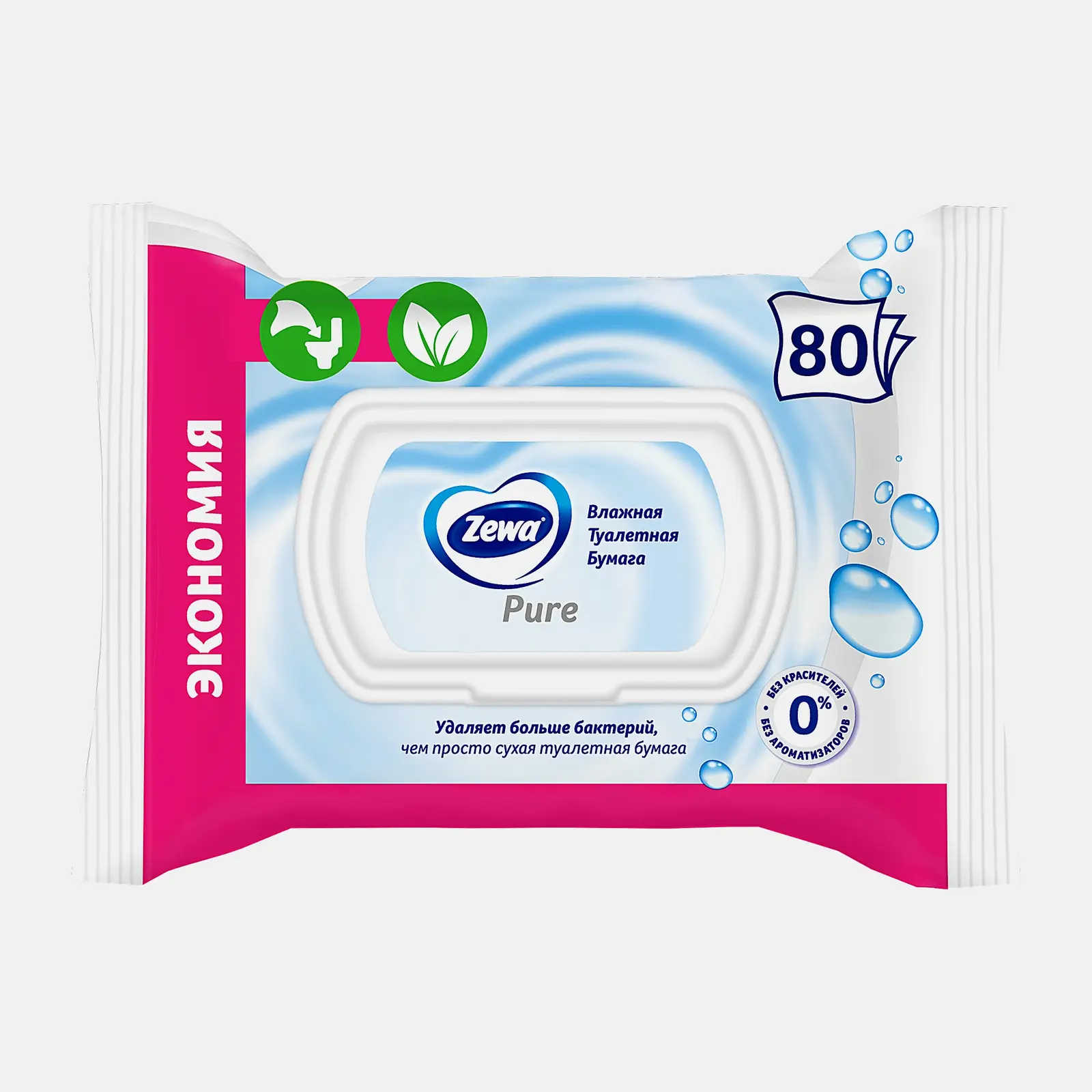 Влажная туалетная бумага Zewa Pure без аромата 80шт Влажная туалетная бумага Zewa Pure без аромата 80шт