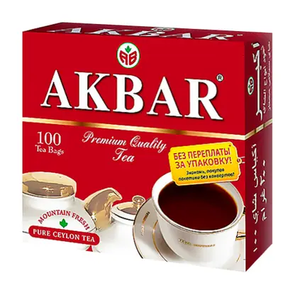 Изображение товара Черный чай Akbar Mountain Fresh 100 пакетиков - цений цейлонский байховый напиток