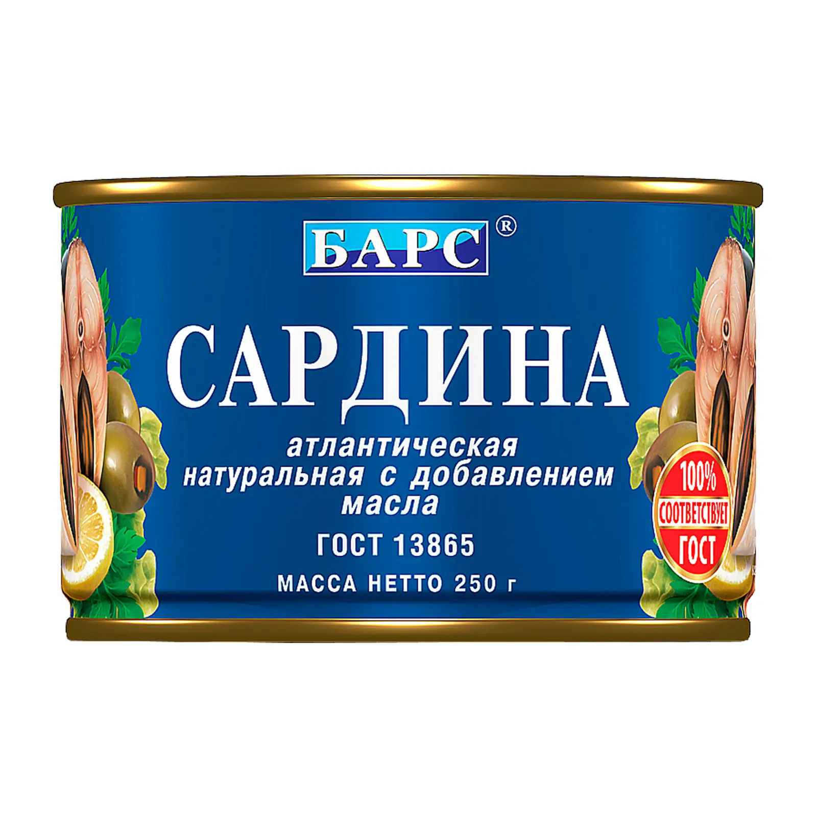 Изображение товара Натуральная атлантическая сардина Барс 250г, консервированные рыбные продукты
