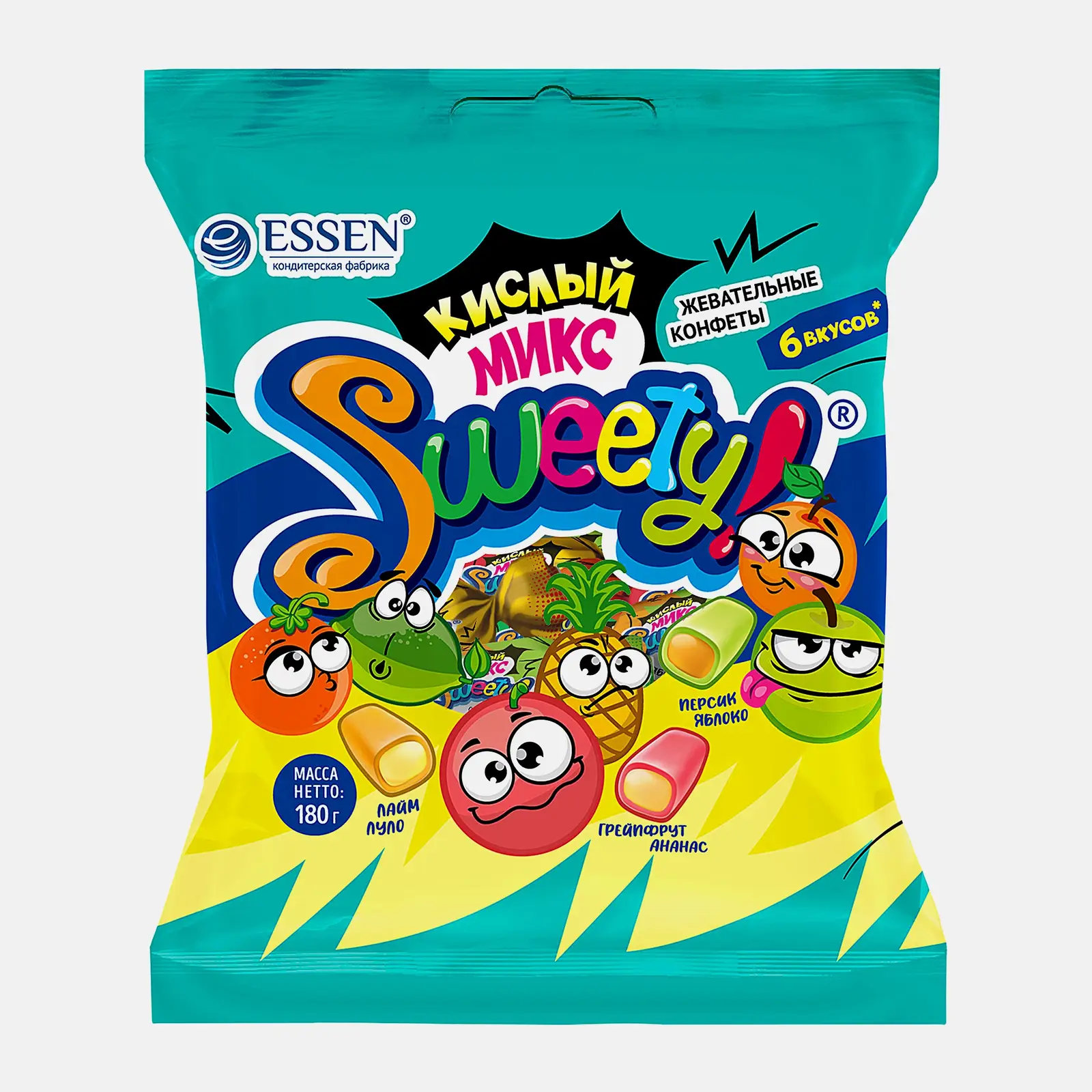 Конфеты Sweety кислые жевательные ассорти 180г