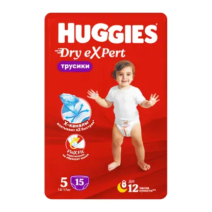 Изображение товара Подгузники-трусики для детей Huggies Dry Expert р.5 12-17кг 15шт