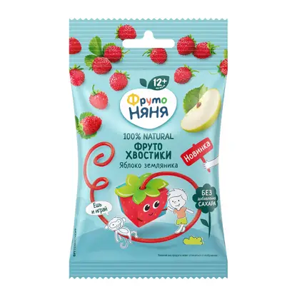 Изображение товара Фруктовые кусочки Фруто Няня Фруто Хвостики без сахара Яблоко-земляника 15г