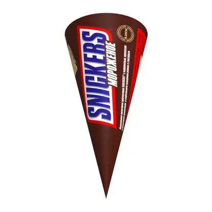 Изображение товара Мороженое Snickers с карамелью арахисом в молочном шоколаде рожок 69г