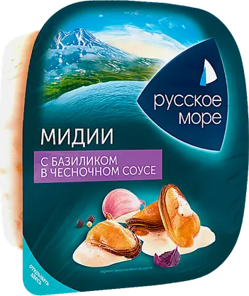Мидии Русское море с базиликом в чесночном соусе 150г