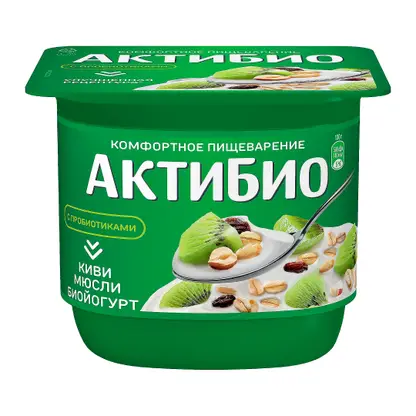 Изображение товара Биойогурт Актибио Киви мюсли 3% 130г Изображение товара Биойогурт Актибио Киви мюсли 3% 130г