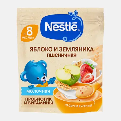 Каша Nestle Молочная Пшеничная с земляникой и яблоком 200г
