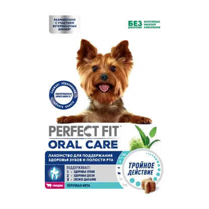 Изображение товара Лакомство для собак Perfect Fit Oral care для здоровья зубов с говядиной и мятой 90г