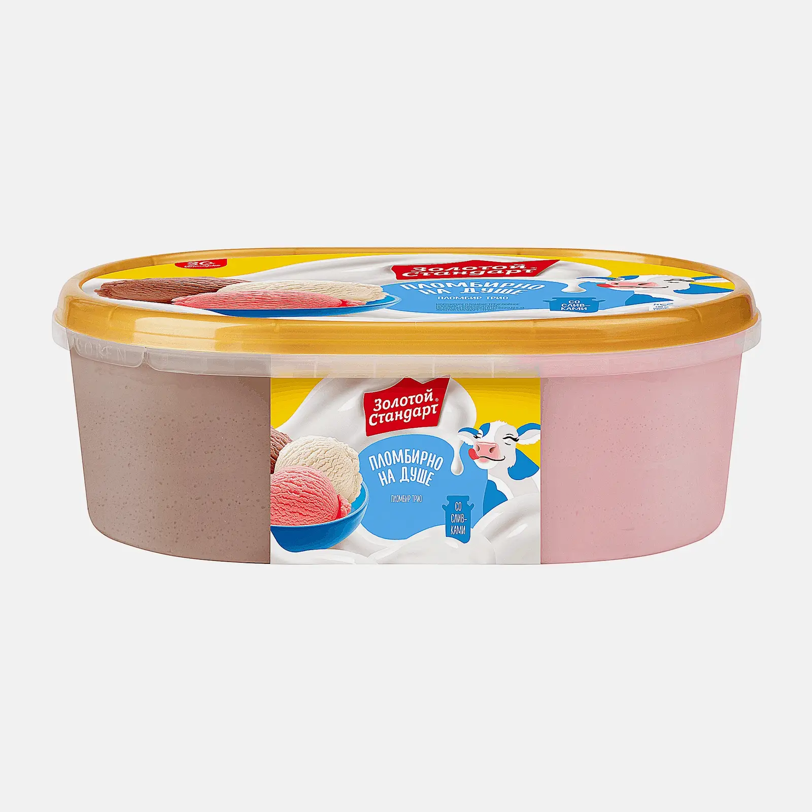 Мороженое Золотой Стандарт Трио пломбир шоколад-вкус сливок-вкус клубники 445/475г