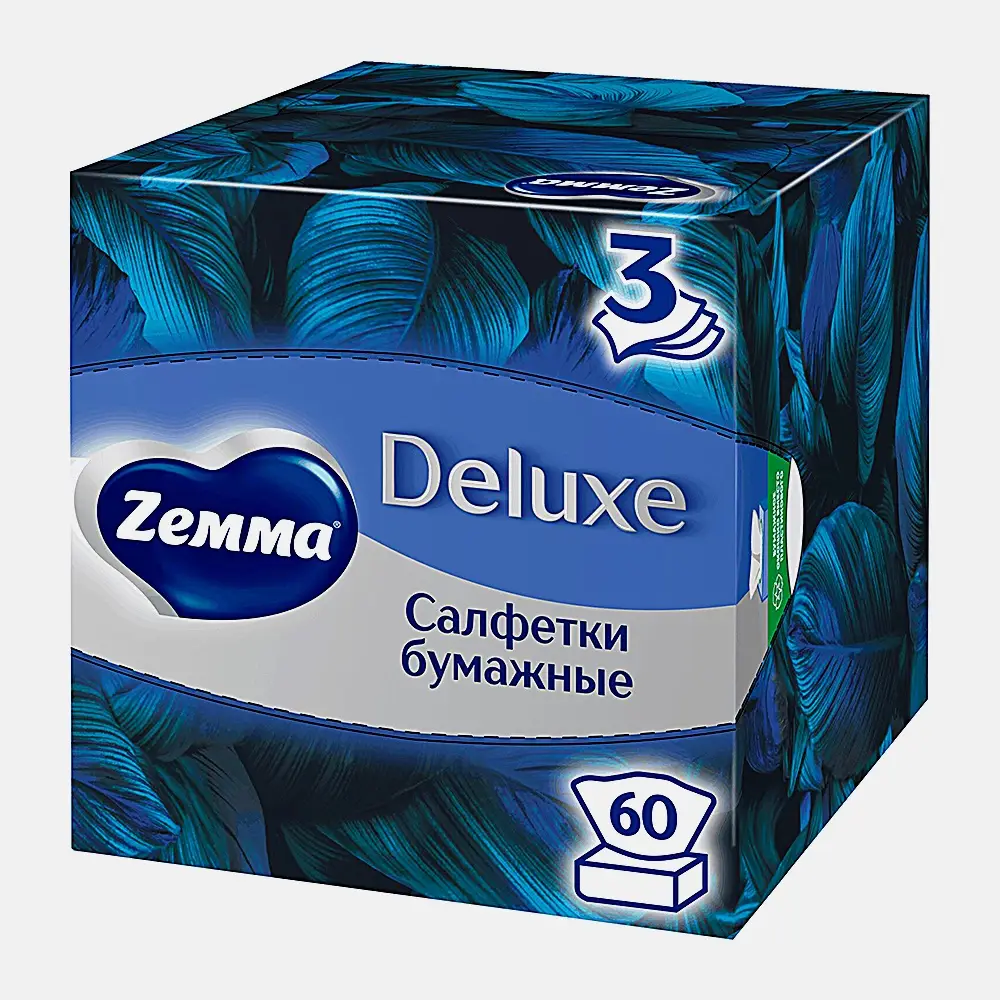Салфетки бумажные в коробке Zewa Deluxe Арома Коллекция 3 слоя 60шт в ассортименте