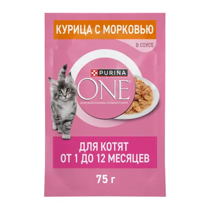 Изображение товара Влажный корм для котят Purina One в соусе с курицей и морковью 75г