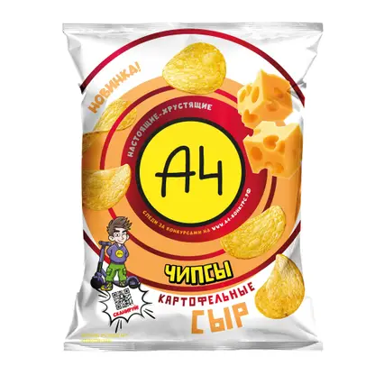 Изображение товара Картофельные чипсы А4 вкус сыр 50 г - хрустящая закуска для всей семьи
