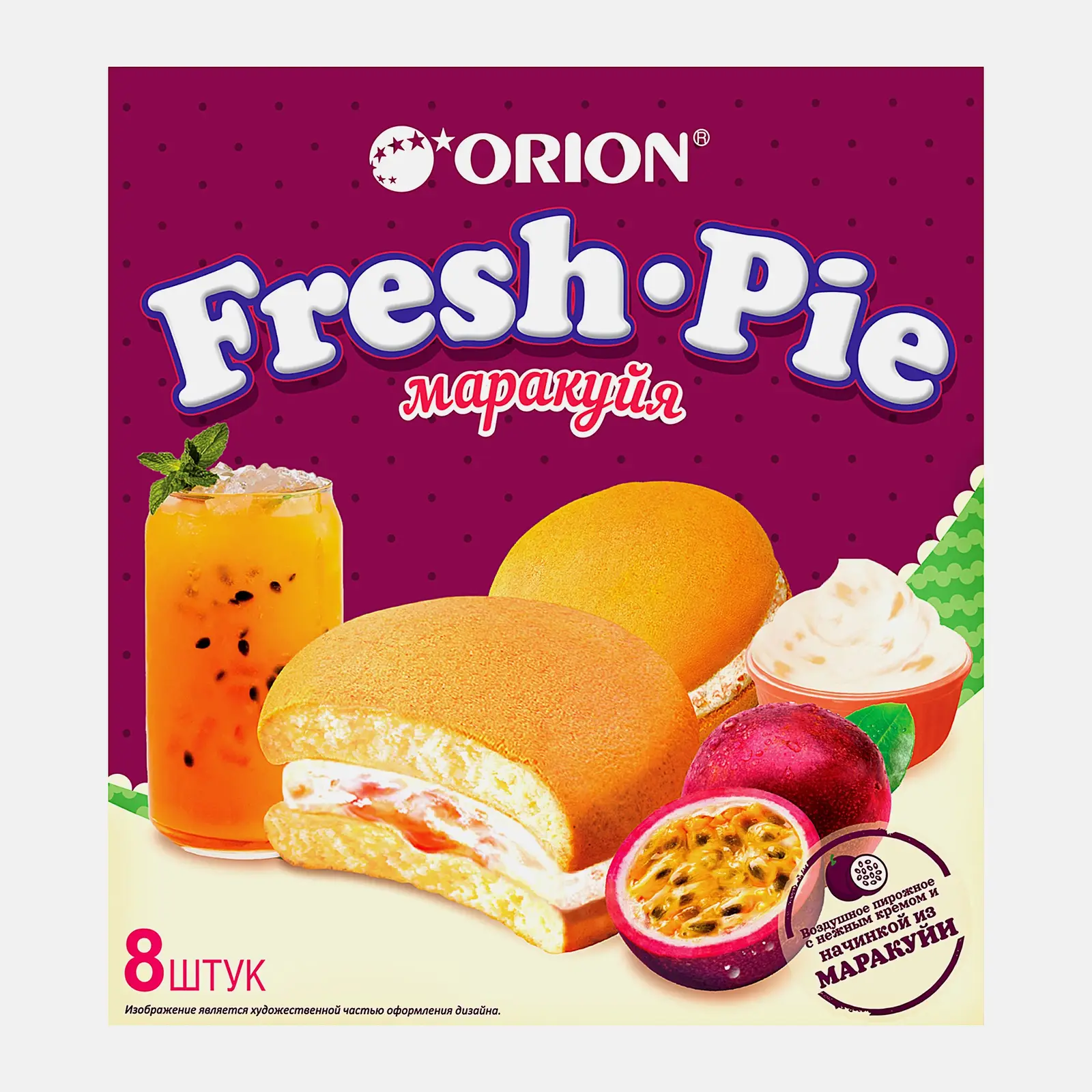 Изображение товара Пирожное бисквитное с начинкой маракуйя Orion Fresh Pie 200г