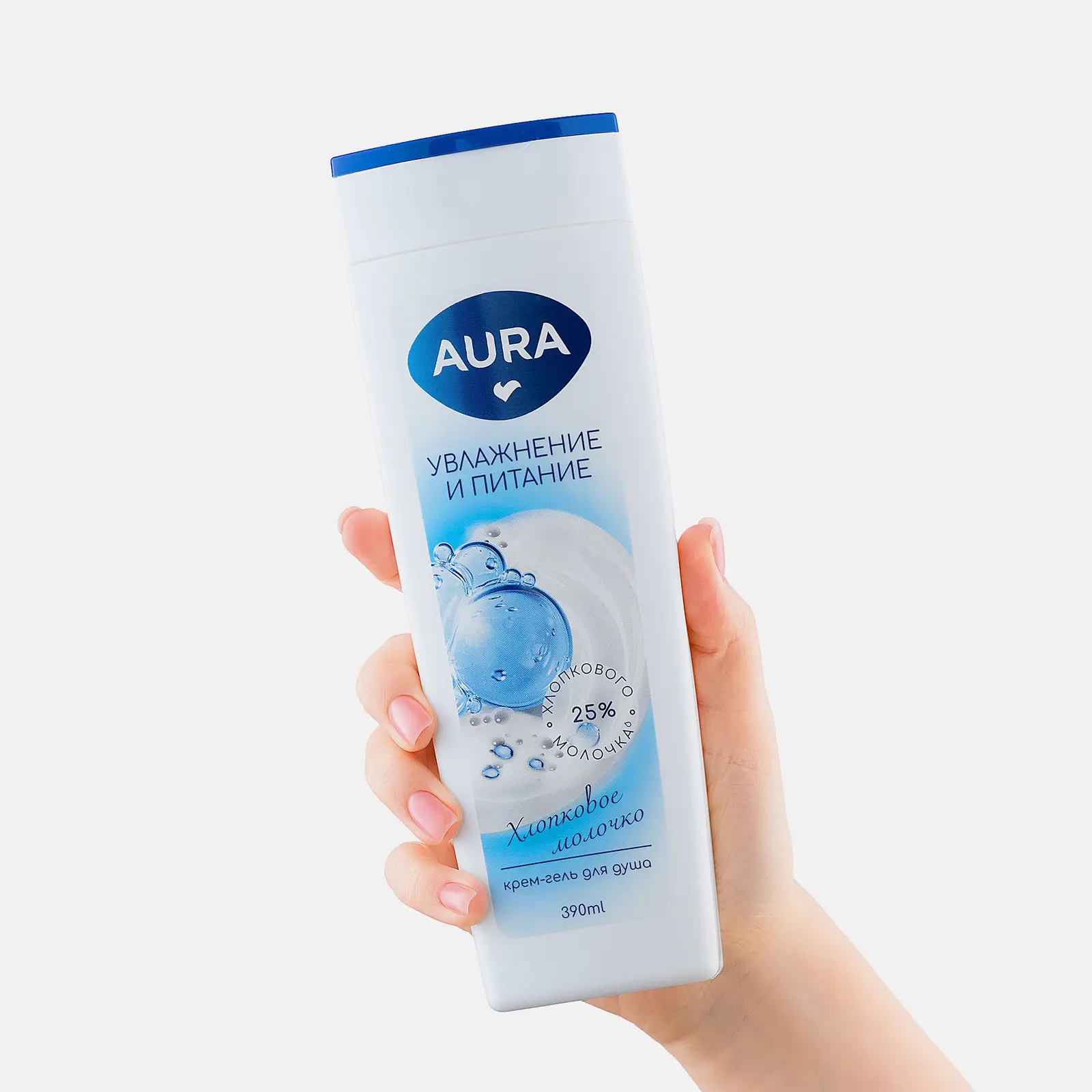 Крем-гель для душа Хлопковое молочко Aura 390мл - фото 2