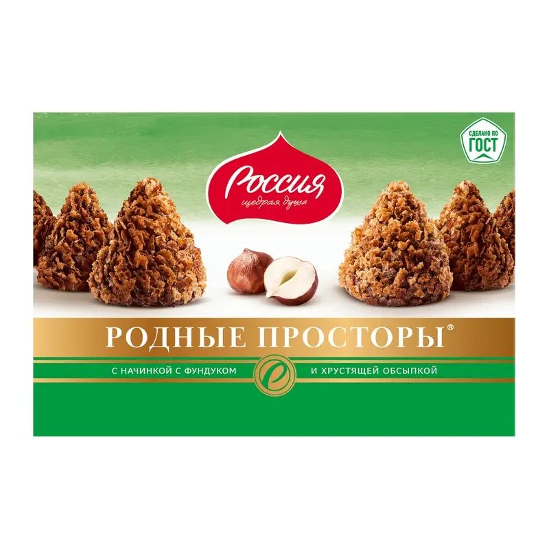 Изображение товара Конфеты с фундуком Родные просторы 180г шоколадные вафельные с какао