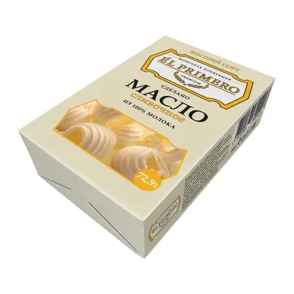 Изображение товара Сладко-сливочное масло Крестьянское несоленое El Primero 72.5% 180г Изображение товара Сладко-сливочное масло Крестьянское несоленое El Primero 72.5% 180г