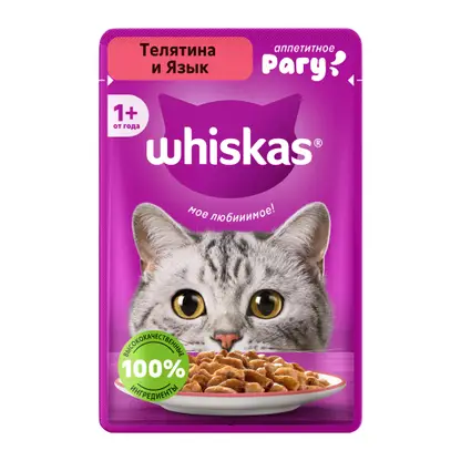 Изображение товара Влажный корм для кошек Whiskas рагу с Телятиной и языком 75г