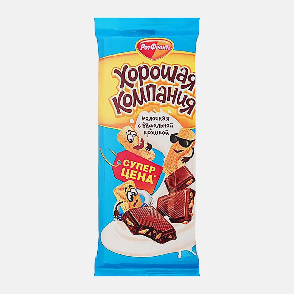Кондитерская плитка Хорошая компания молочная с вафельной крошкой 80г Кондитерская плитка Хорошая компания молочная с вафельной крошкой 80г