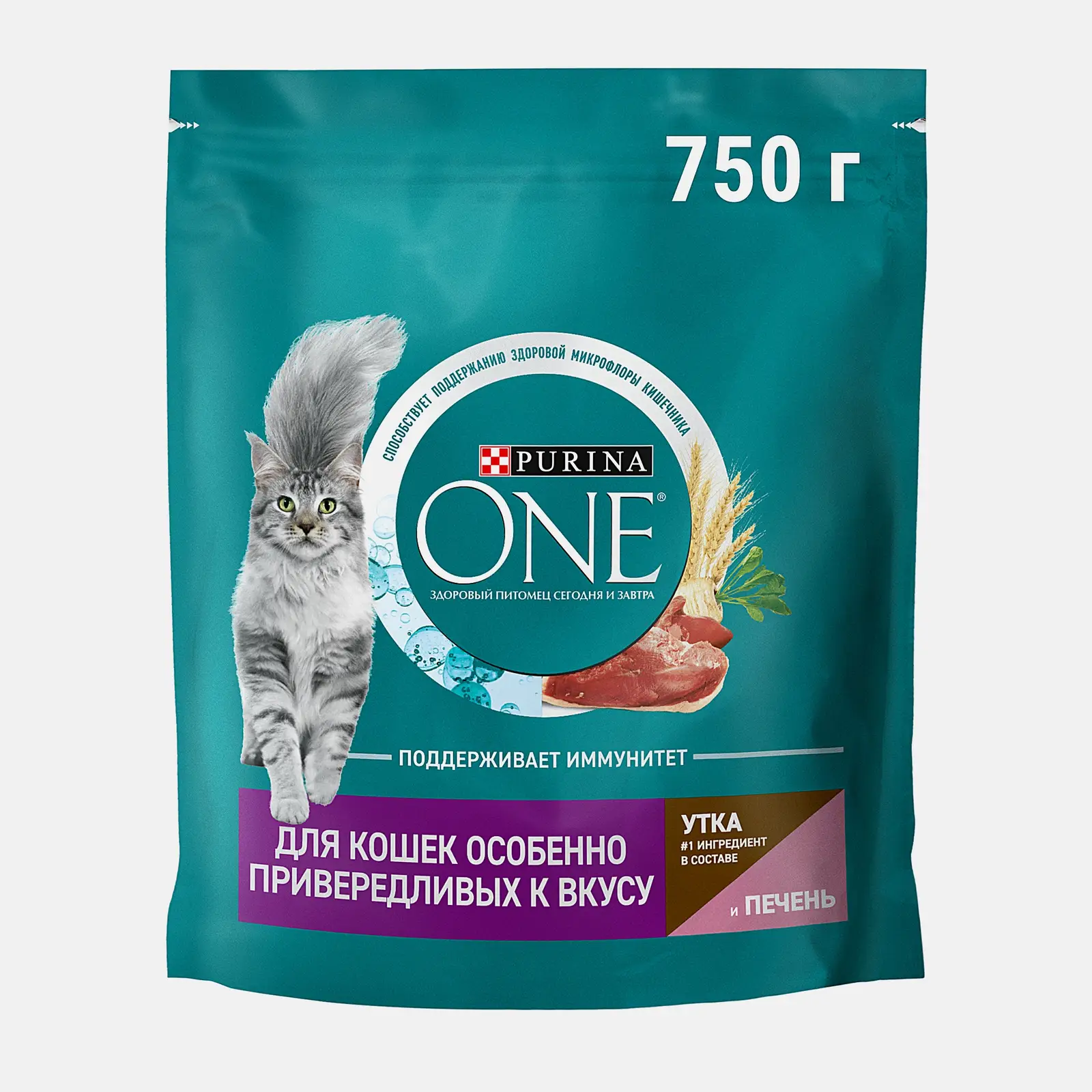 Изображение товара Сухой корм для кошек Purina One с уткой и печенью 750г