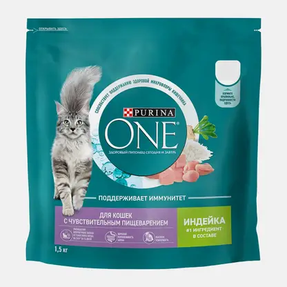 Сухой корм для взрослых кошек с индейкой и рисом Purina ONE 1.5кг