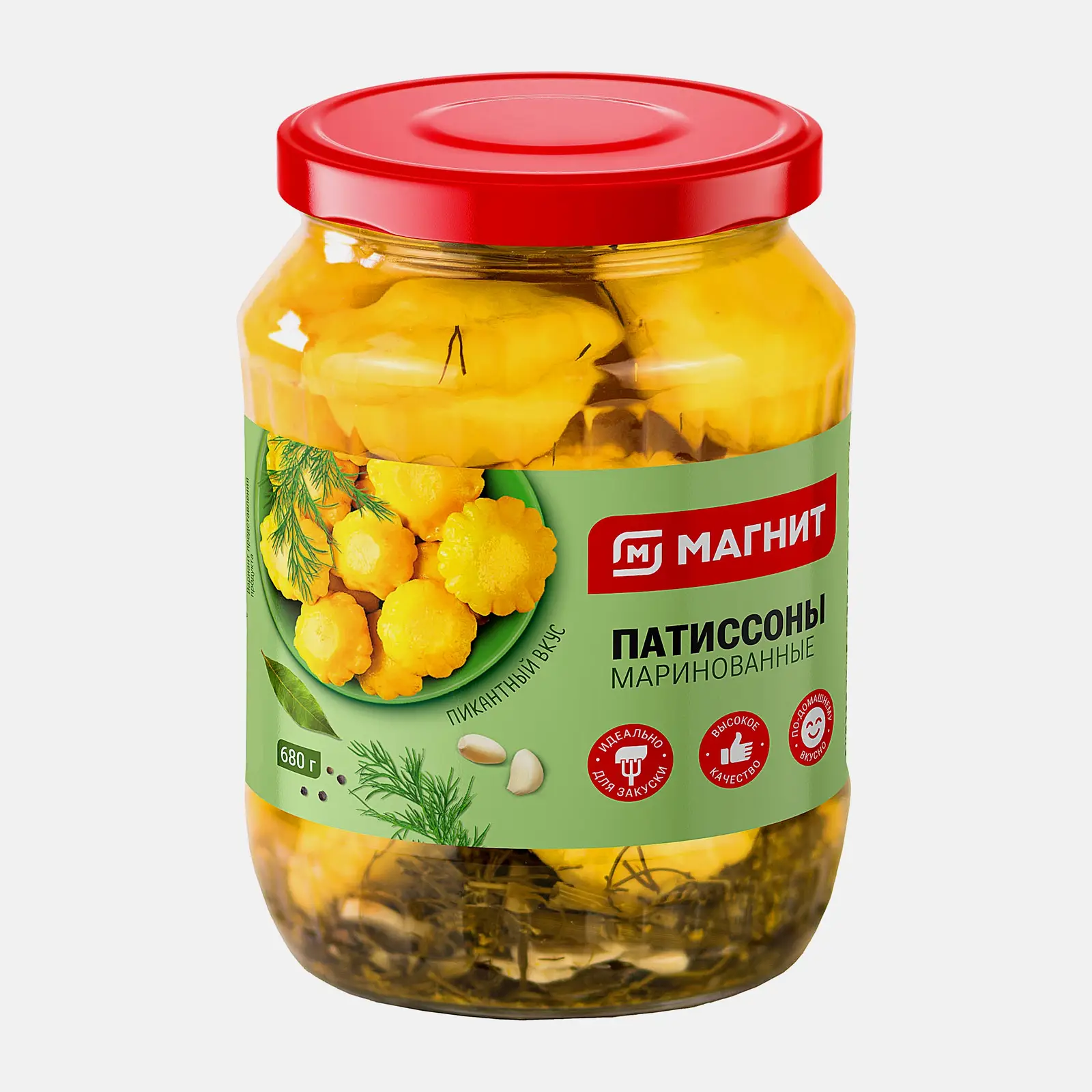 Изображение товара Патиссоны маринованные Магнит 680г натуральный вкус и качество