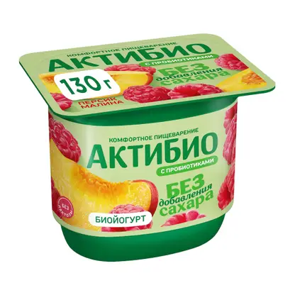 Изображение товара Биойогурт Актибио персик-малина без сахара 3.0% 130г
