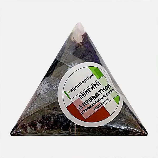 Изображение товара Онигири с креветками и крабовыми палочками 120 г японское блюдо в виде треугольника