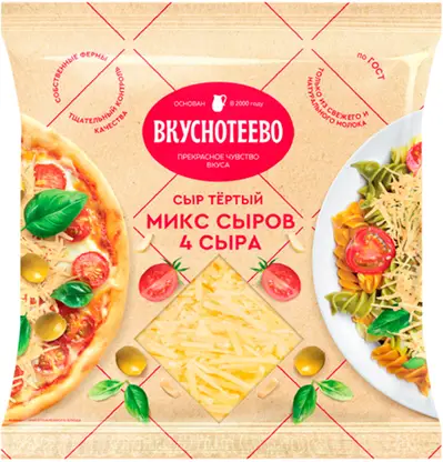 Изображение товара Сыр Вкуснотеево тёртый микс 4 сыра 45% 150г