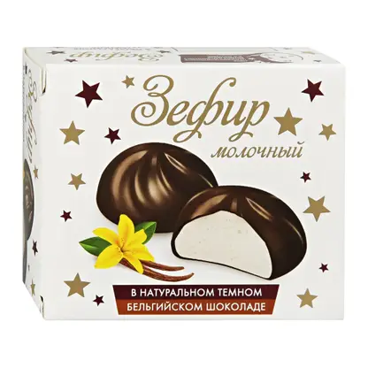 Изображение товара Зефир Завод имени В.П.Пастухова молочный с ванилью в натуральном темном бельгийском шоколаде 60г
