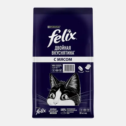 Сухой корм для кошек Двойная вкуснятина мясной Felix 10кг