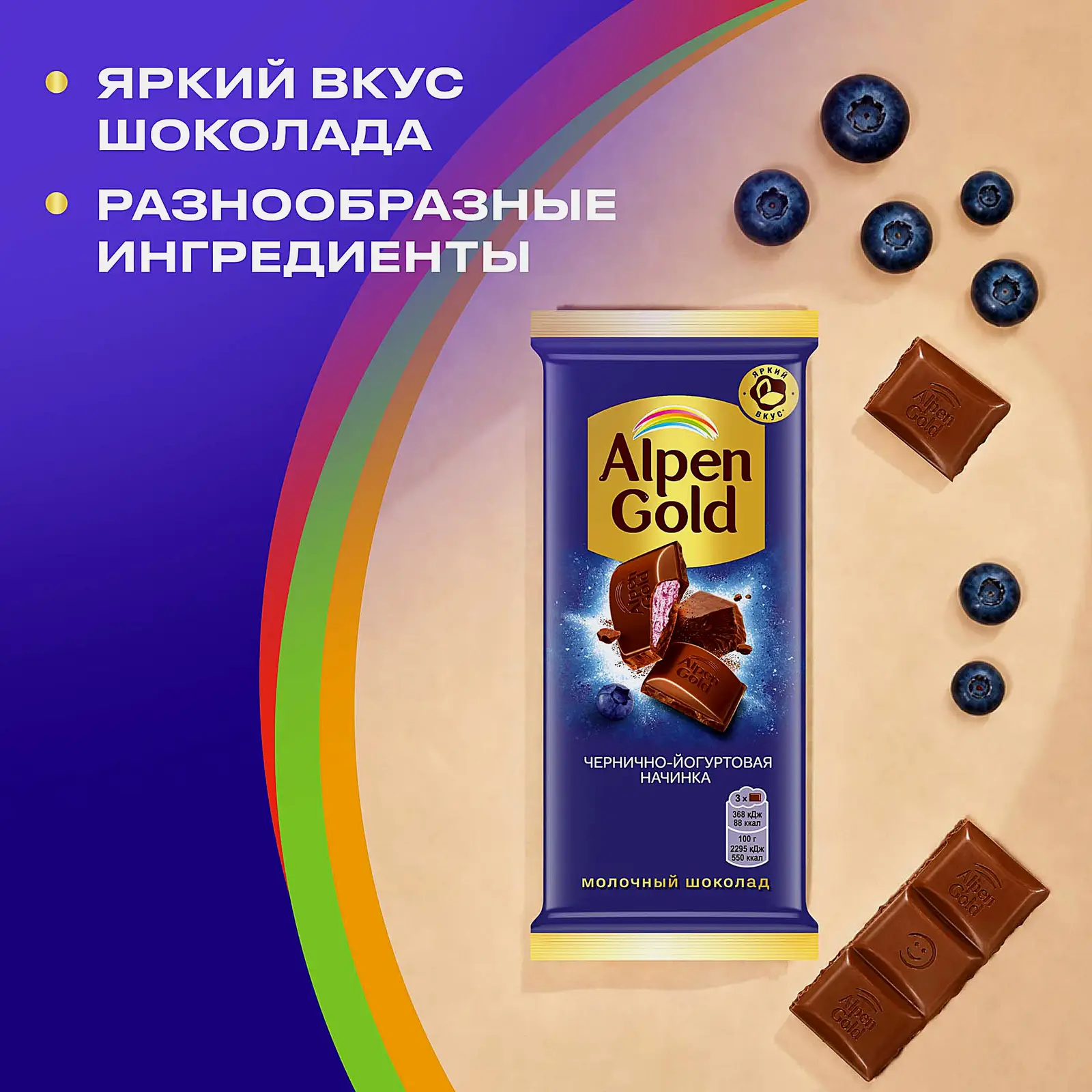 Шоколад Alpen Gold молочный с чернично-йогуртовой начинкой 80г - фото 4 Шоколад Alpen Gold молочный с чернично-йогуртовой начинкой 80г - фото 4