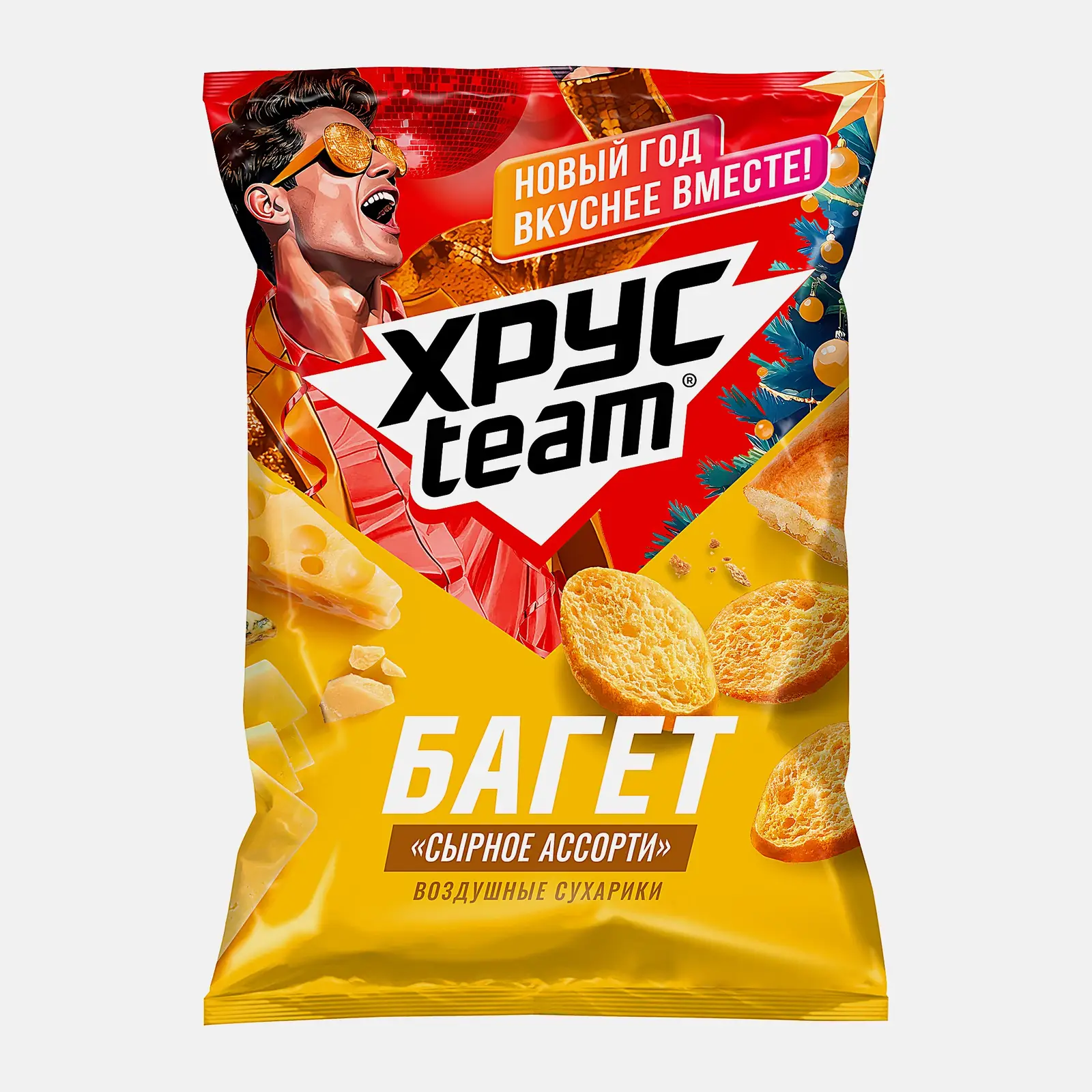 Изображение товара Сухарики Хрусteam Багет Сырное ассорти 60г воздушные хрустящие перекусы