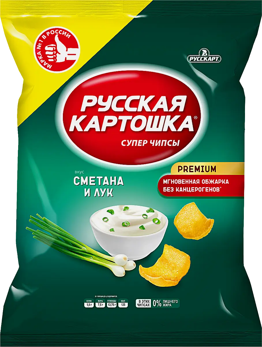 Изображение товара Картофельные чипсы Русская Картошка со вкусом сметаны и лука 140г